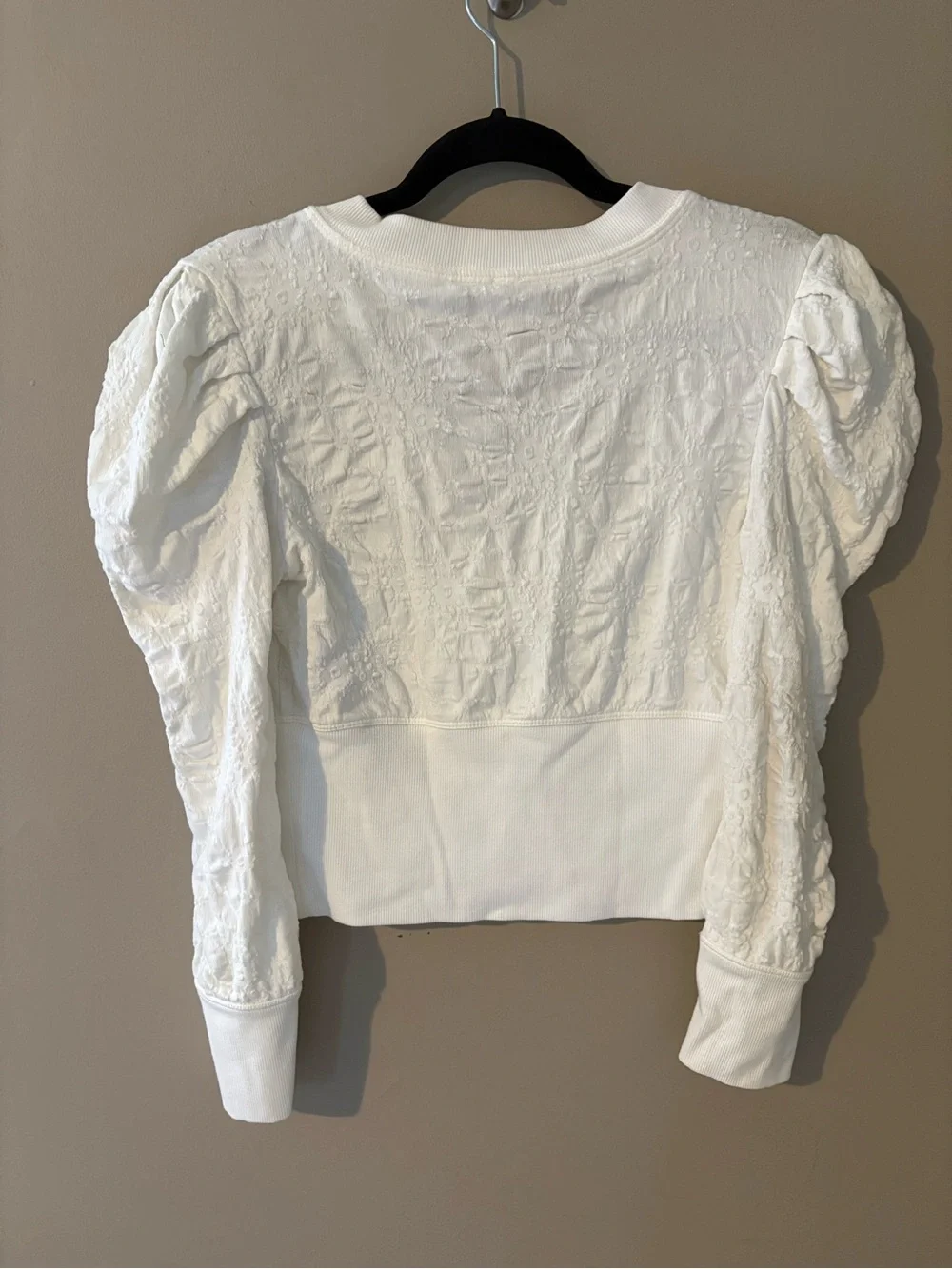 Free People Women’s Gemma Henley Top Blouse White Puff Sleeve Small